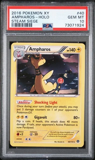 2016 Pokemon XY Steam Siege Rare Holofoil Ampharos #40 card image