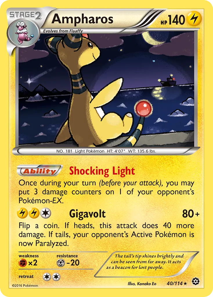 2016 Steam Siege Ampharos #040/114 Rare Holo card image