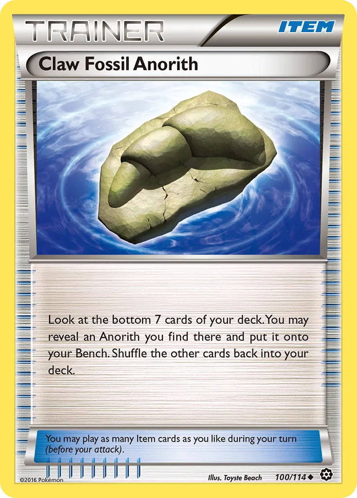 2016 Steam Siege Claw Fossil Anorith Uncommon #100/114 Uncommon card image