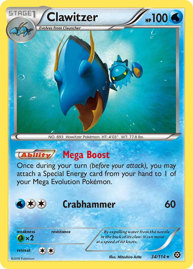 2016 Steam Siege Clawitzer Rare #034/114 Rare card image