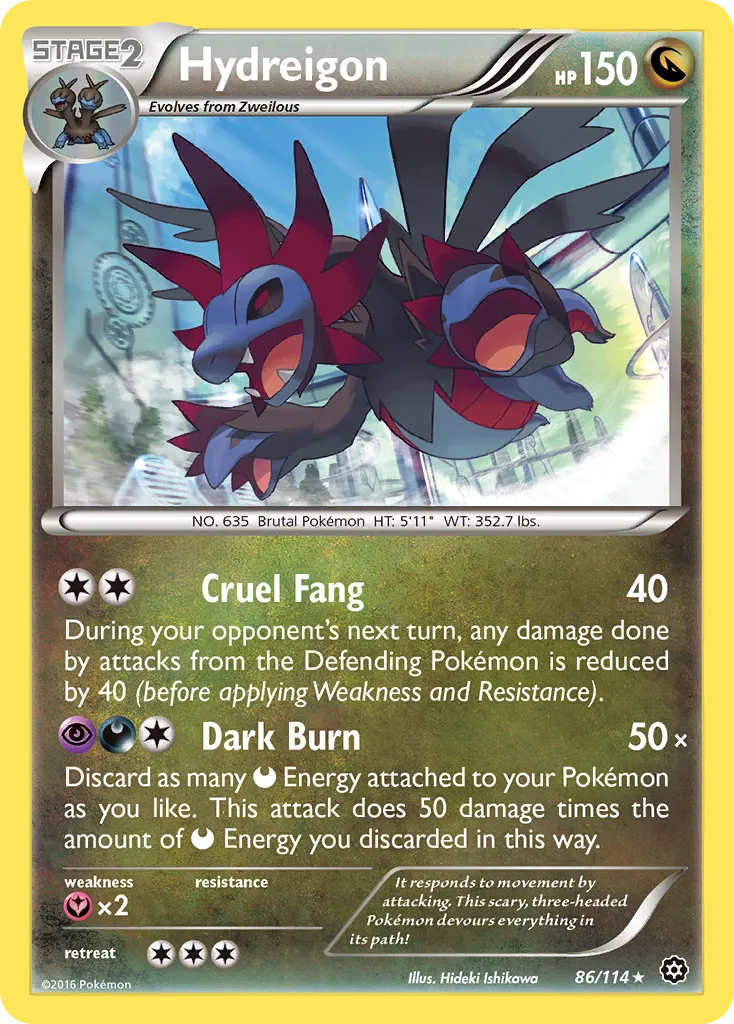 2016 Steam Siege Hydreigon #086/114 Rare Holo card image