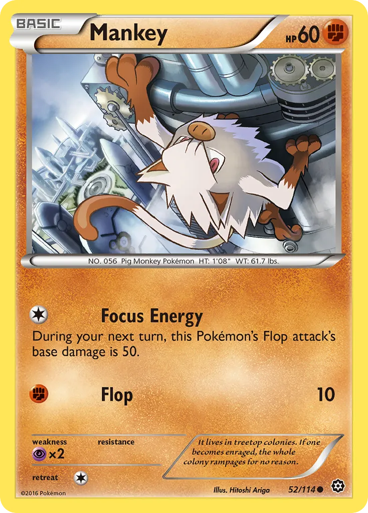 2016 Steam Siege Mankey Common #052/114 Common card image