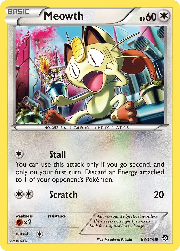 2016 Steam Siege Meowth Common #088/114 Common card image