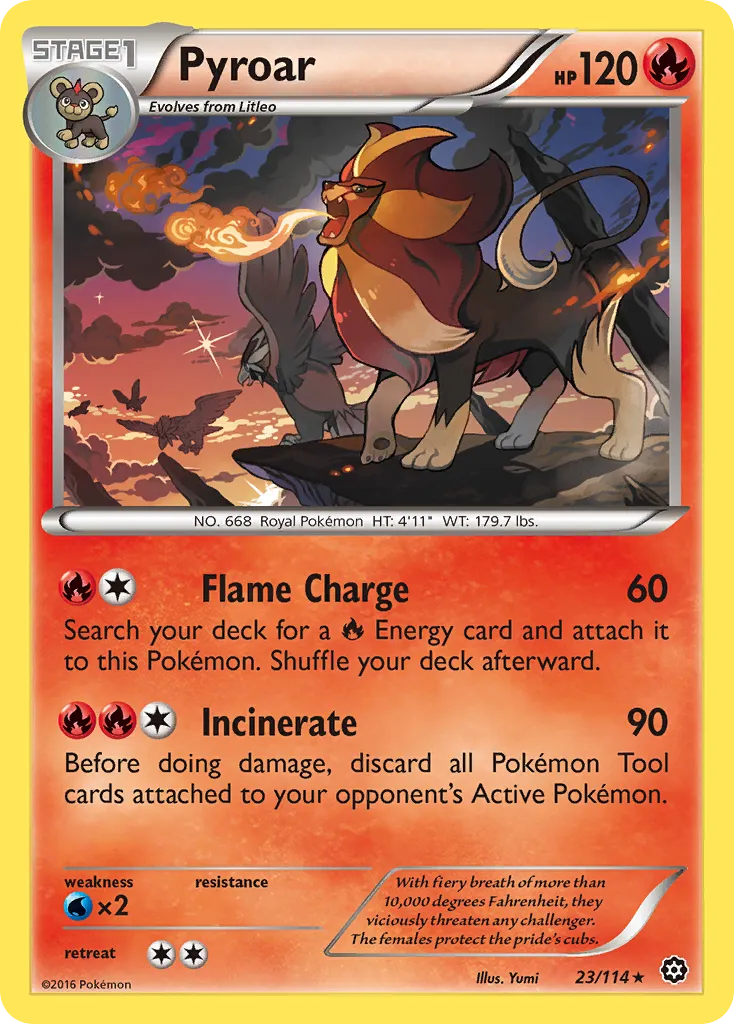 2016 Steam Siege Pyroar Rare #023/114 Rare card image