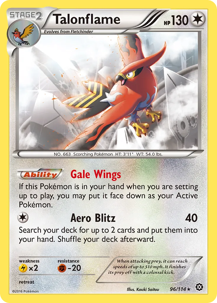 2016 Steam Siege Talonflame #096/114 Rare card image