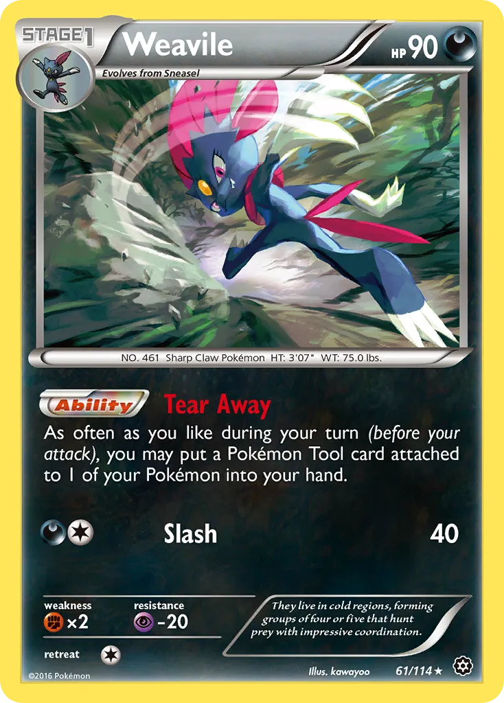 2016 Steam Siege Weavile #061/114 Rare card image