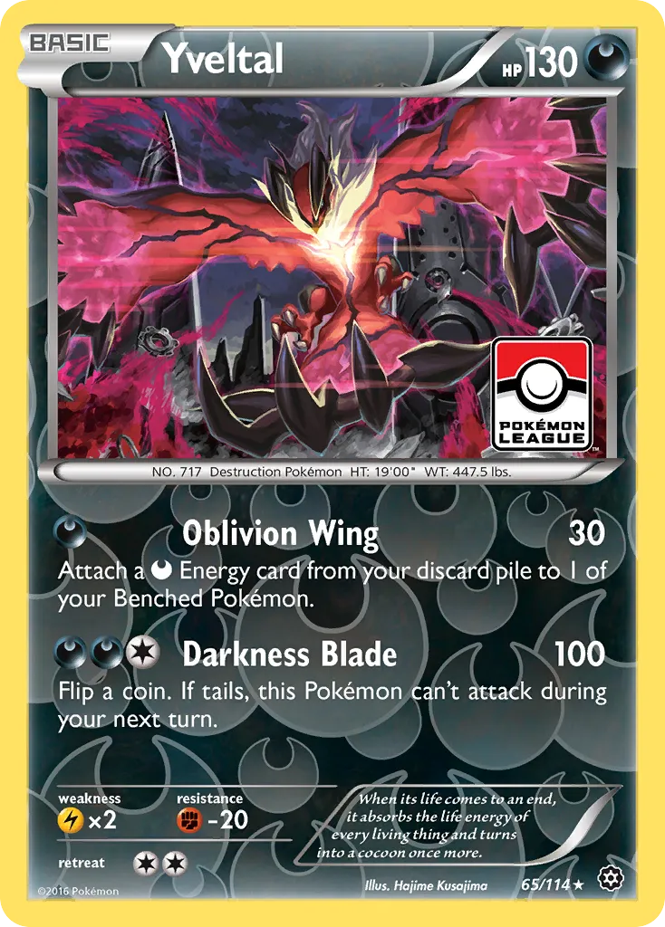 2016 Steam Siege Yveltal #065/114 Rare Holo card image