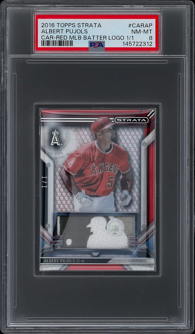2016 Topps Albert Pujols Game-Used Strata Clearly Authentic Relic Red MLB Batter Logo #CAR-AP card image