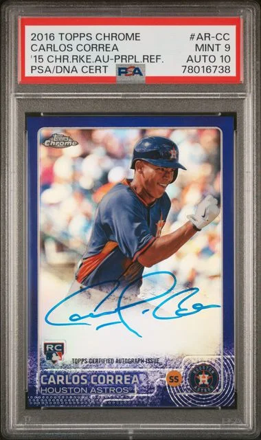 2016 Topps Chrome Carlos Correa 2015 Topps Chrome Autograph Purple Refractor #AR-CC card image