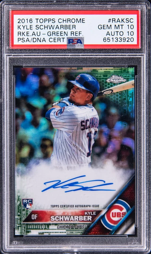 2016 Topps Chrome Kyle Schwarber Autograph Green Refractor #RA-KSC card image