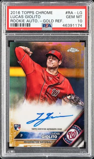 2016 Topps Chrome Lucas Giolito Autographs Gold Refractor #RA-LG card image