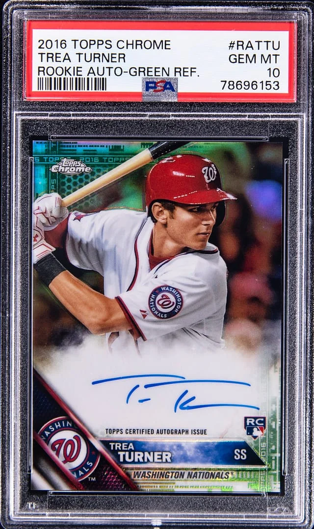 2016 Topps Chrome Trea Turner Autographs Gold Refractor #RATTU card image