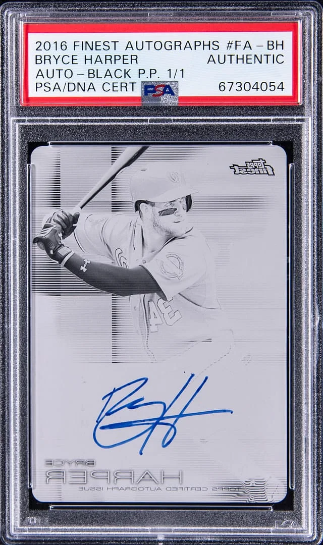 2016 Topps Finest Bryce Harper Autographs Black Printing Plate #FA-BH card image