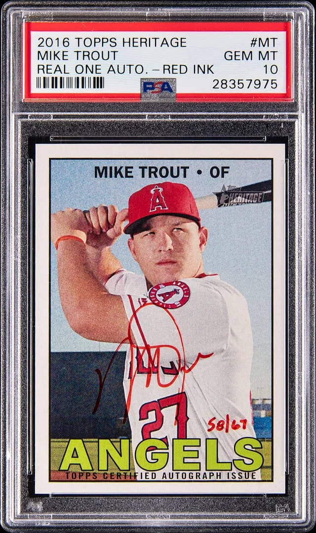 2016 Topps Heritage Mike Trout Autograph Red Ink #ROA-MT card image