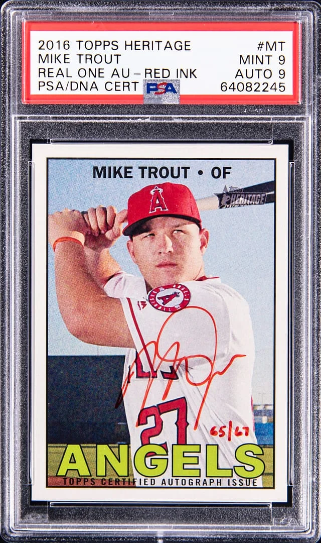 2016 Topps Heritage Real One Mike Trout Autographs Red Ink #MT card image