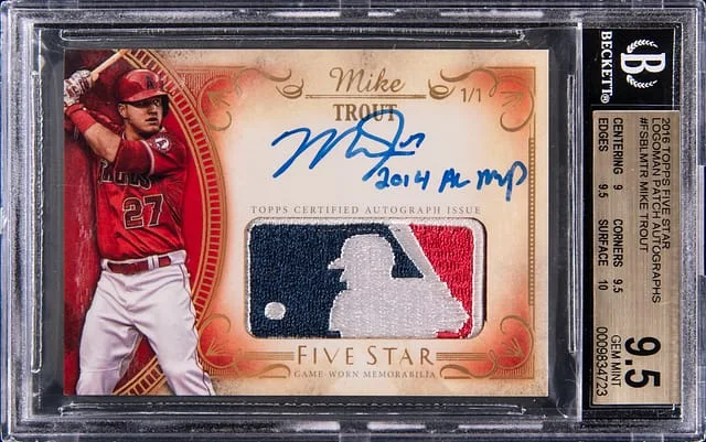 2016 Topps Mike Trout Five Star Logoman Patch Autographs #FSBL-MTR card image