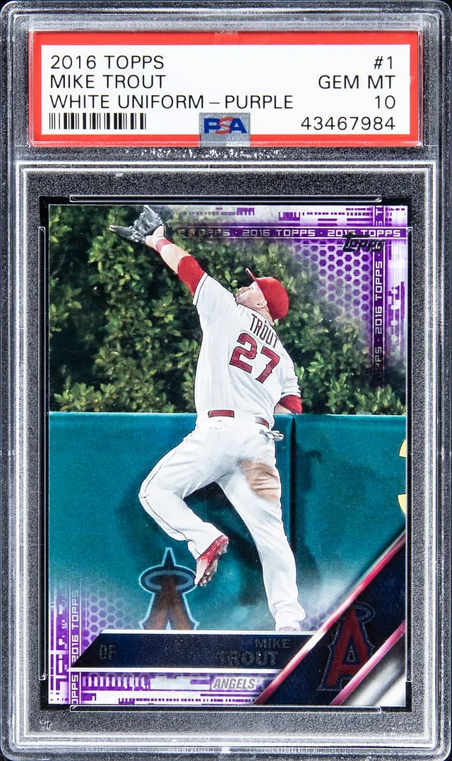 2016 Topps Mike Trout, White Uniform Purple #1 card image