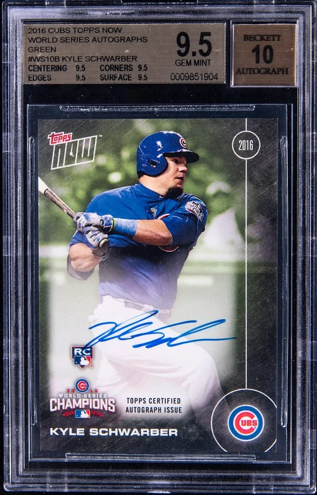 2016 Topps Now Kyle Schwarber Cubs World Series Autographs Green #WS-10B card image