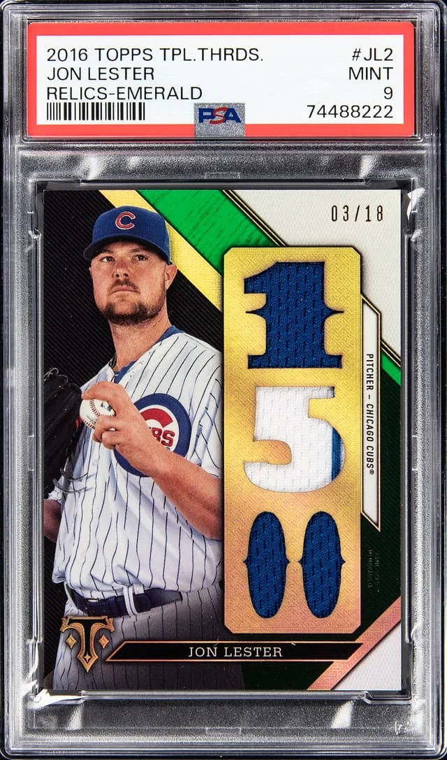 2016 Topps Triple Threads Jon Lester Triple Relics - Emerald #JL2 card image