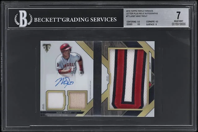 2016 Topps Triple Threads Mike Trout Letter Plus Autograph Relics #TTLAR-MT card image
