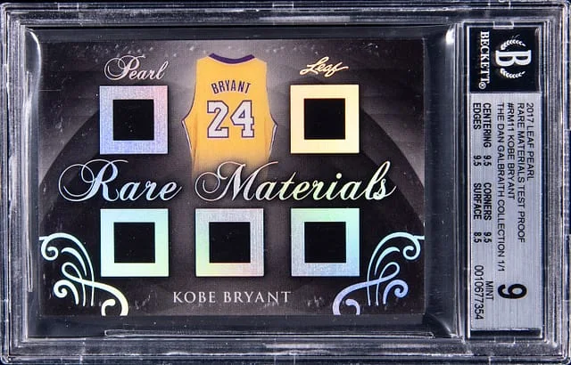 2017-18 Leaf Kobe Bryant Pearl Rare Materials Test Proof The Dan Galbraith Collection 1/1 #RM-11 card image