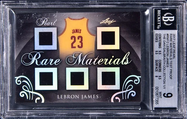 2017-18 Leaf LeBron James Pearl Rare Materials Test Proof The Dan Galbraith Collection 1/1 #RM-12 card image