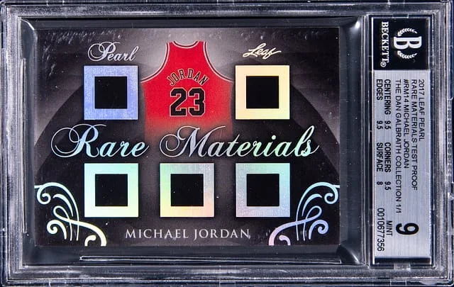2017-18 Leaf Michael Jordan Pearl Rare Materials Test Proof The dan Galbraith Collection 1/1 #RM-14 card image