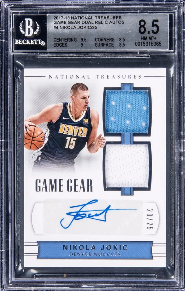 2017-18 National Treasures Nikola Jokic Game Gear Dual Relic Auto #4 card image