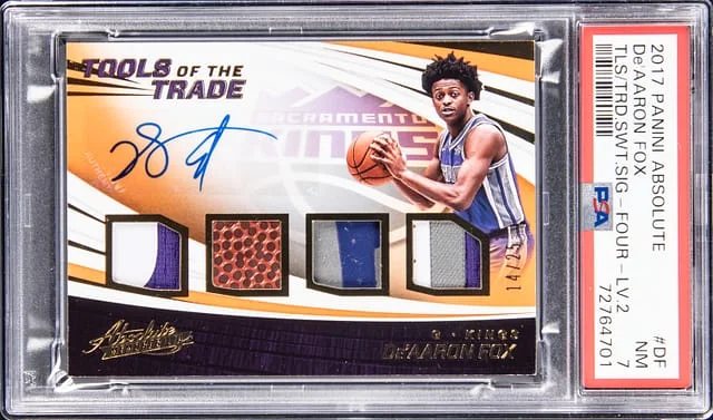 2017-18 Panini Absolute De'Aaron Fox Tools of the Trade Swatch Signatures Four #DF card image
