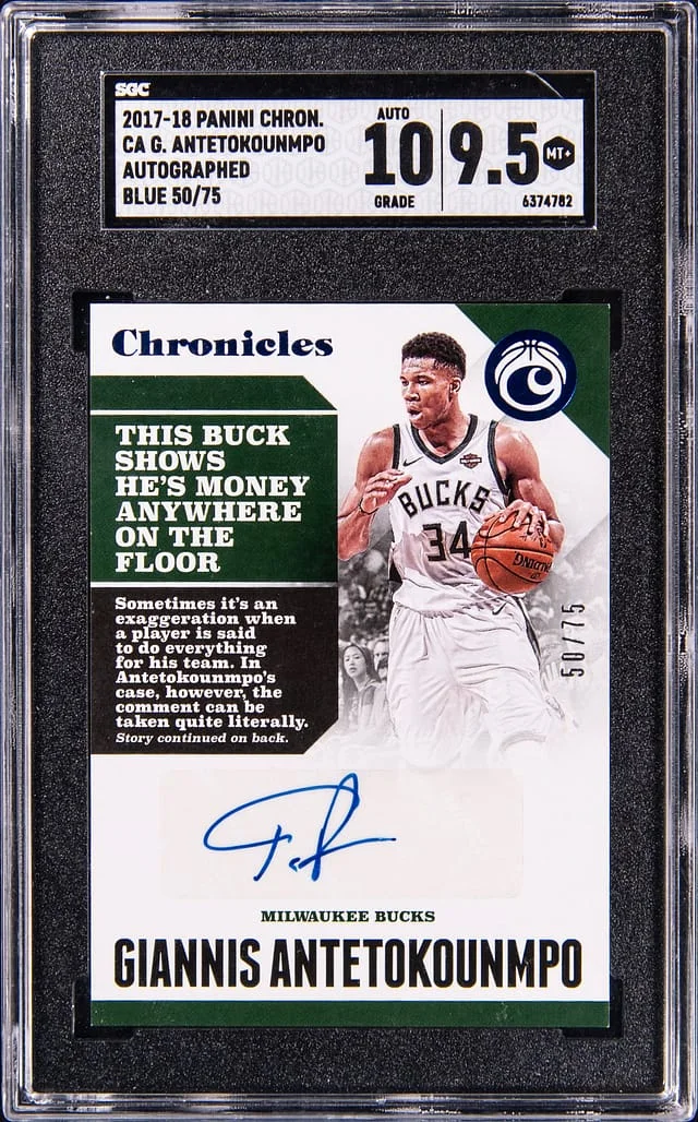 2017-18 Panini Chronicles Giannis Antetokounmpo Blue Autograph #CA-GAK card image