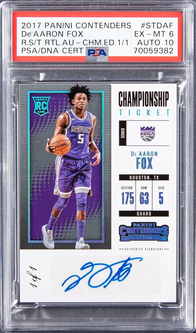 2017-18 Panini Contenders De'aaron Fox Season Ticket Retail Championship Edition #ST-DAF card image