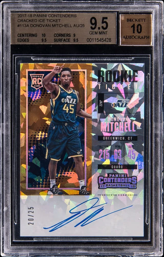 2017-18 Panini Contenders Donovan Mitchell Cracked Ice Ticket #113 card image