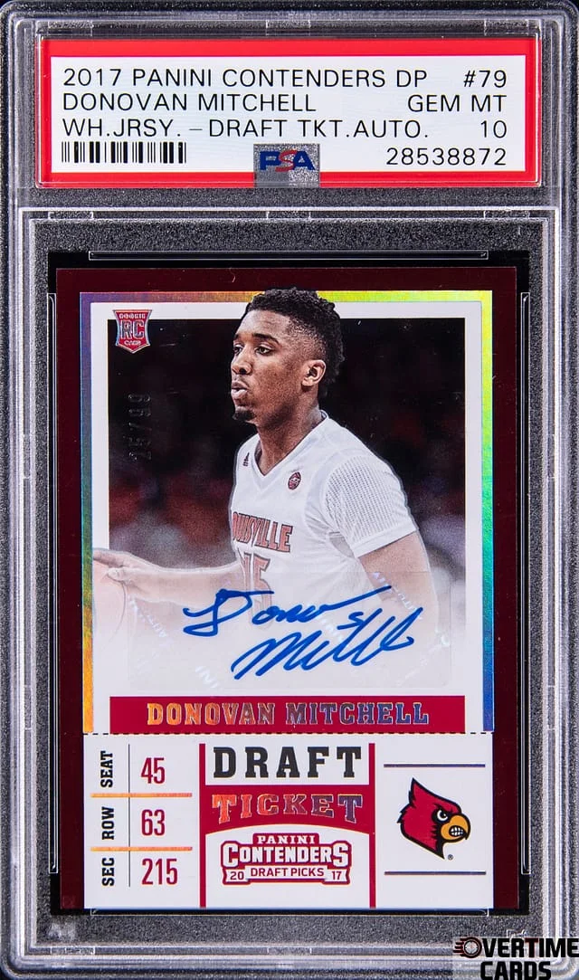 2017-18 Panini Contenders Draft Picks Donovan Mitchell, White Draft Ticket Autograph #79 card image