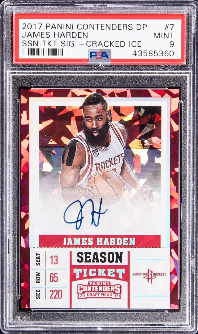 2017-18 Panini Contenders Draft Picks James Harden Season Ticket Signatures Cracked Ice #7 card image