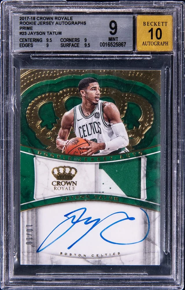 2017-18 Panini Crown Royale Jayson Tatum Jersey Autographs Prime #23 card image
