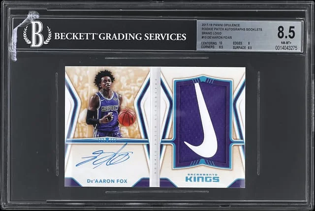 2017-18 Panini De'Aaron Fox Opulence Patch Autograph Booklets Brand Logo #10 card image