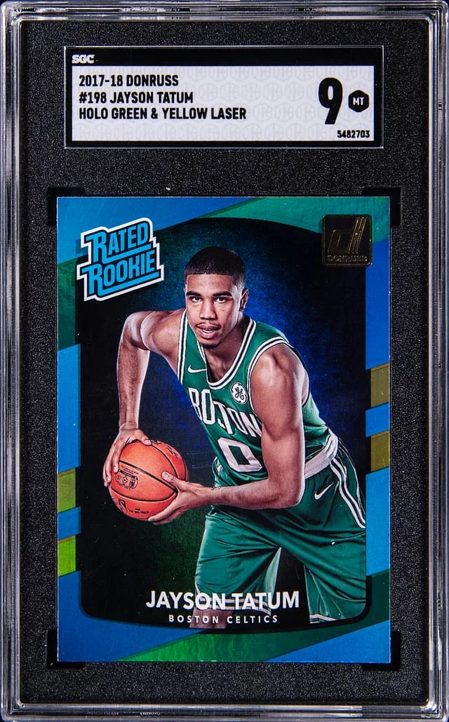 2017-18 Panini Donruss Jayson Tatum Holo Green & Yellow Laser #190 card image