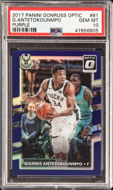 2017-18 Panini Donruss Optic Giannis Antetokounmpo Purple #81 card image