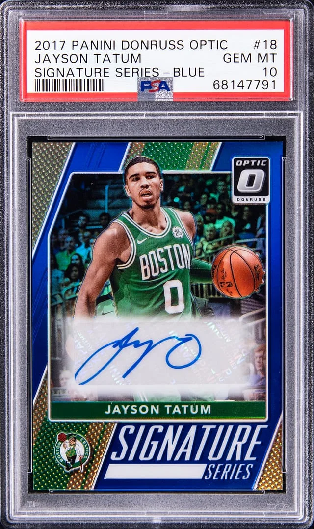 2017-18 Panini Donruss Optic Jayson Tatum Signature Series Blue #18 card image
