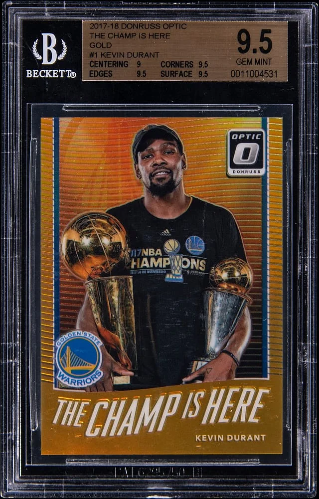 2017-18 Panini Donruss Optic Kevin Durant The Champ Is Here Gold #1 card image