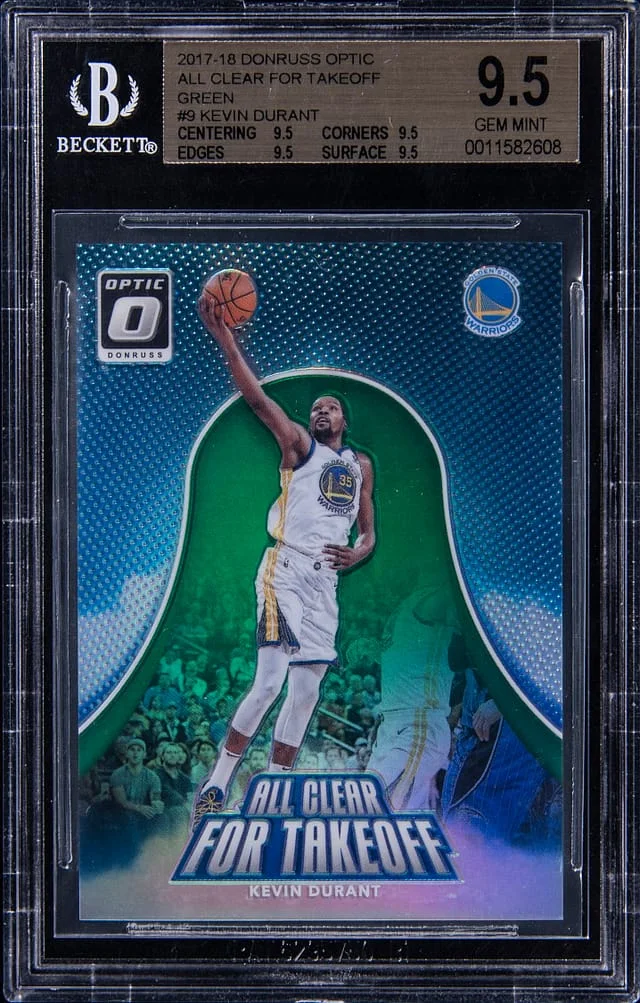 2017-18 Panini Donruss Optic Kevin Durant All Clear For Takeoff Green Prizm #9 card image