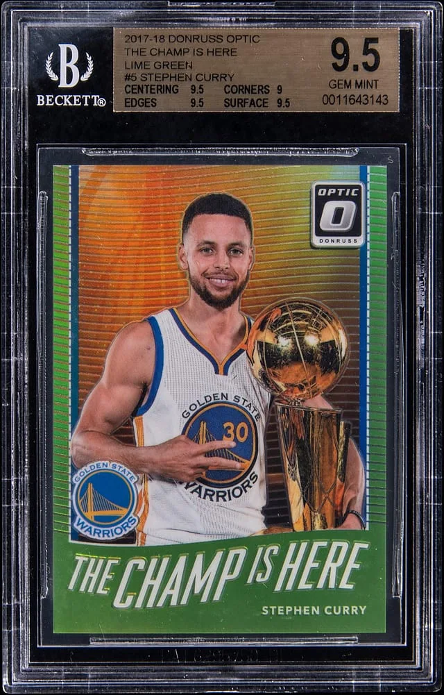 2017-18 Panini Donruss Optic Stephen Curry The Champ Is Here Lime Green #5 card image