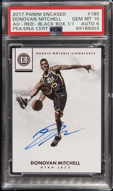 2017-18 Panini Encased Donovan Mitchell Autographs Red Black Box #180 card image