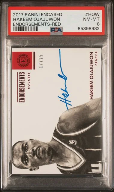 2017-18 Panini Encased Hakeem Ojajuwon Endorsements Red #HOW card image