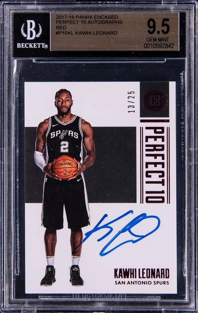 2017-18 Panini Encased Kawhi Leonard Perfect 10 Autograph Red #P10-KL card image