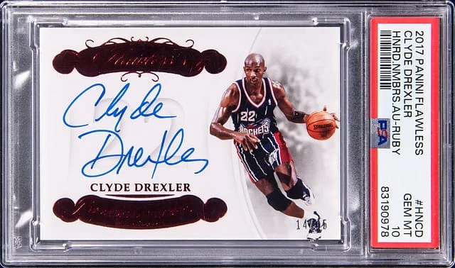 2017-18 Panini Flawless Clyde Drexler Honored Numbers Ruby #HNCD card image
