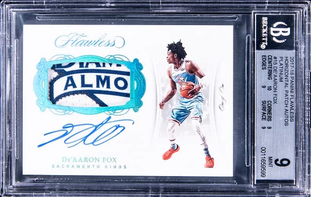 2017-18 Panini Flawless De'Aaron Fox Horizontal Patch Autographs Platinum #HP-DF card image