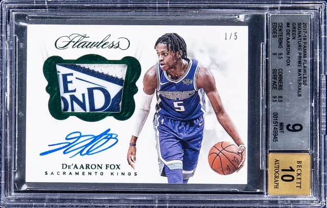 2017-18 Panini Flawless De'Aaron Fox Signature Prime Materials Green #SM-DF card image