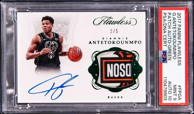 2017-18 Panini Flawless Giannis Antetokounmpo Patch Autograph Green #FP-GA card image