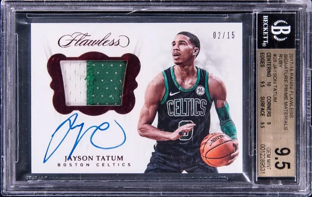 2017-18 Panini Flawless Jayson Tatum Signature Prime Materials Ruby #26 card image